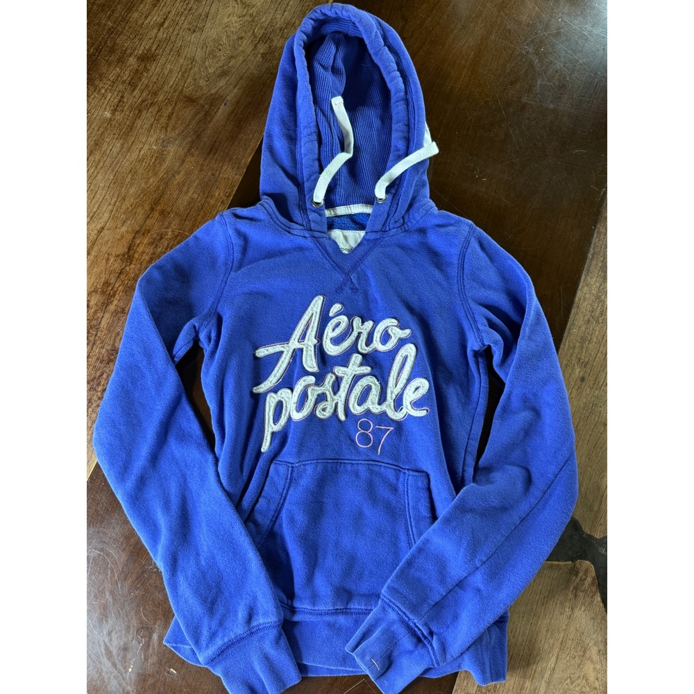 Aeropostale Eighty-Seven Graphic Pullover Hoodie Small Blue